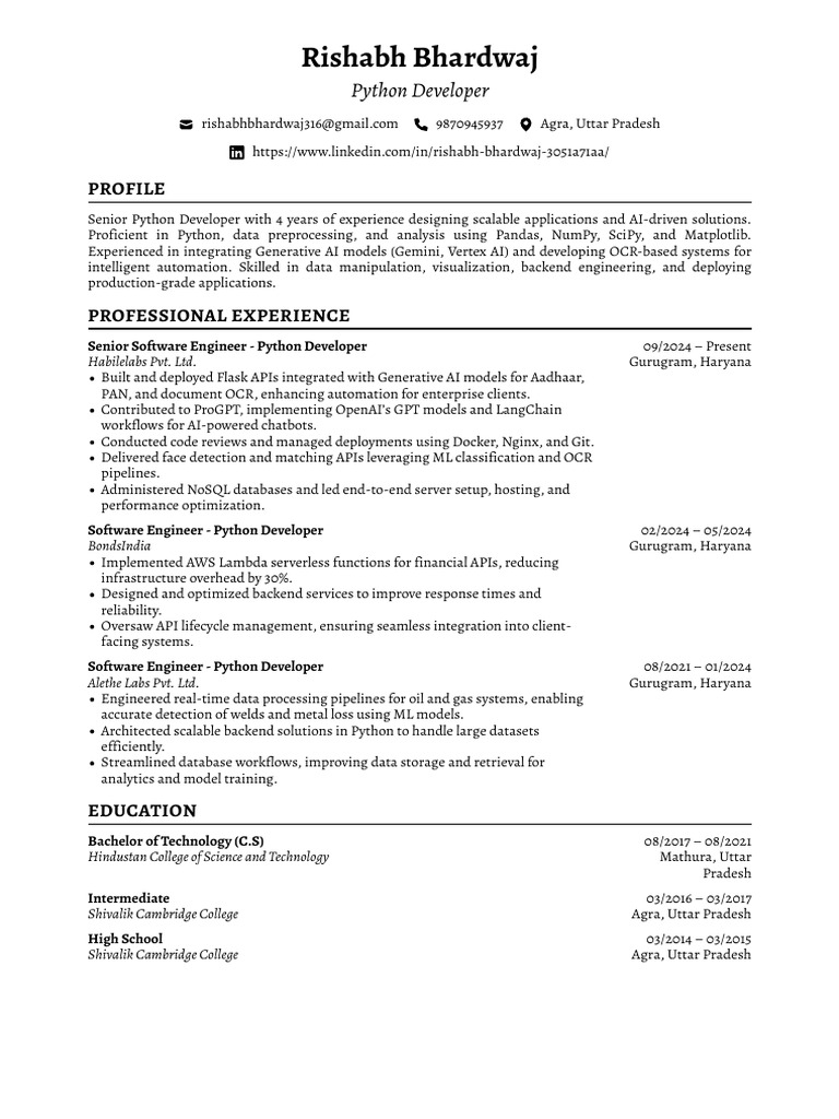 Senior Python Developer Profile | PDF | Python (Programming Language ...