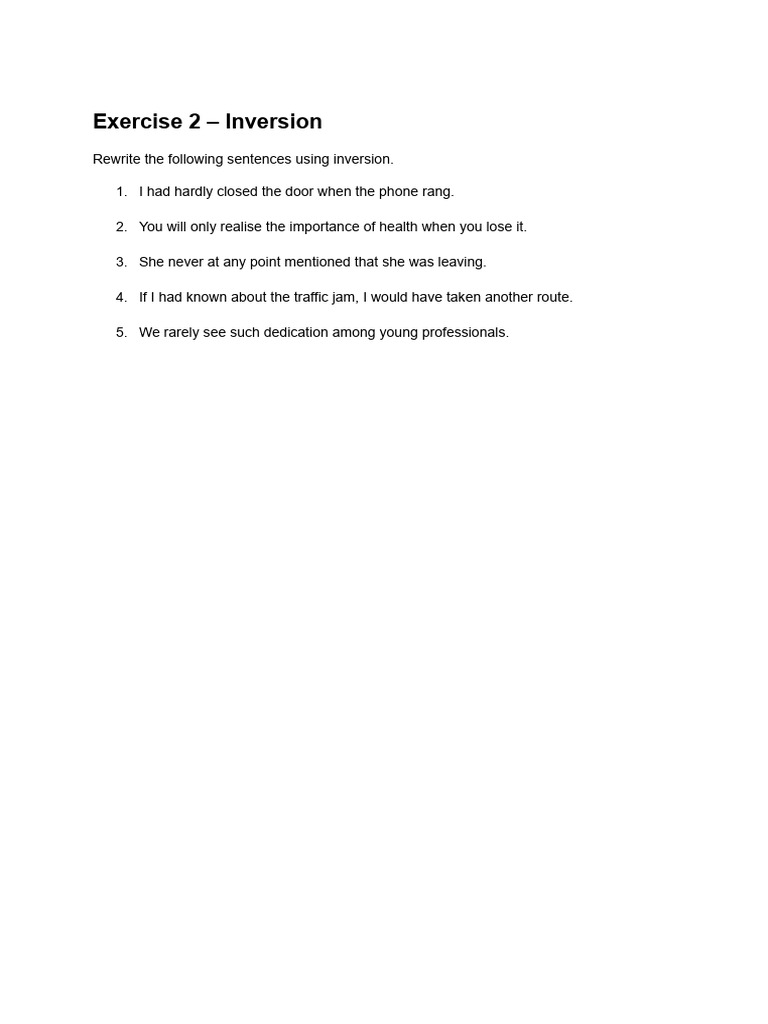 Inversion Exercise for Sentence Structure | PDF