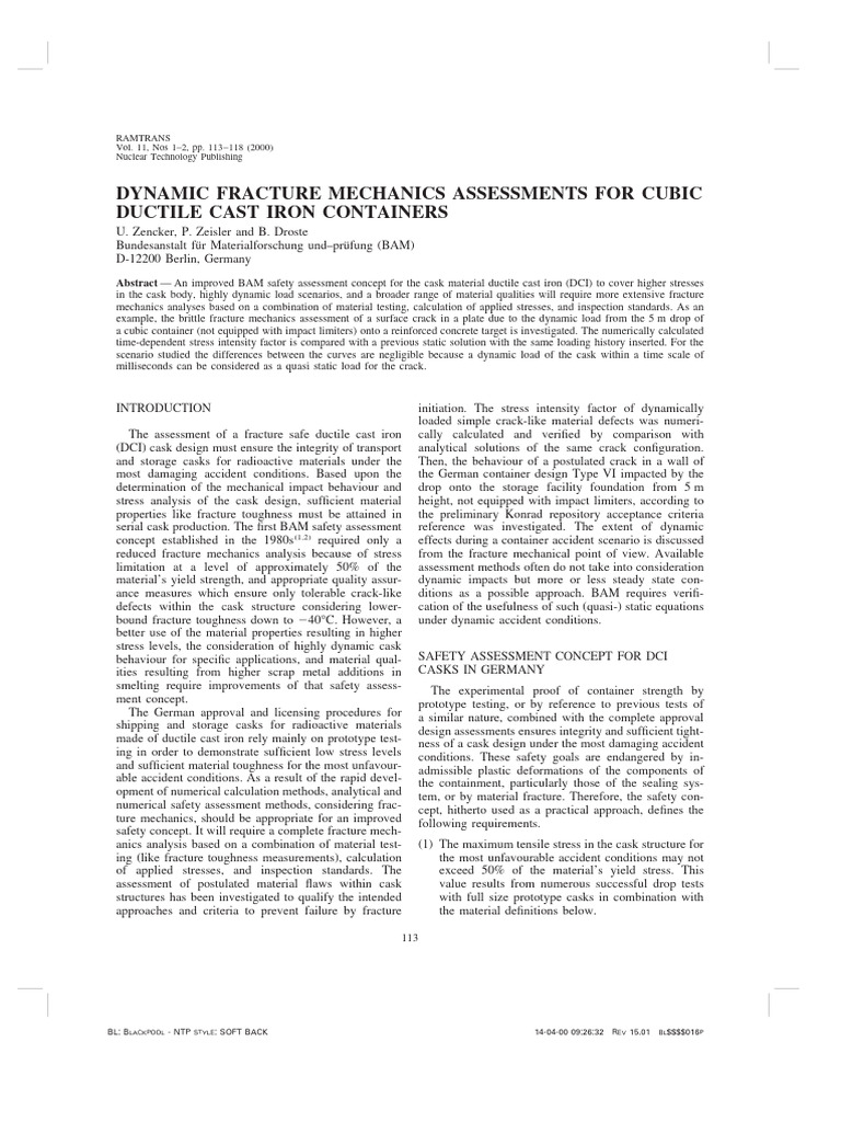 Dynamic Fracture Mechanics in DCI Casks | PDF | Fracture | Fracture ...