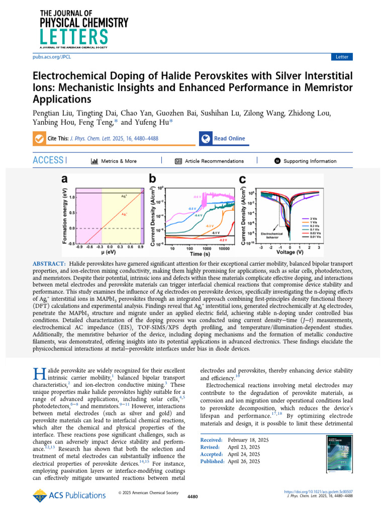 Liu Et Al 2025 Electrochemical Doping of Halide Perovskites With Silver ...
