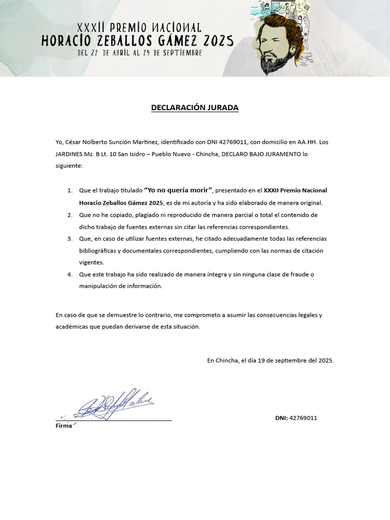 Declaración Jurada de Autoría 2025 | PDF