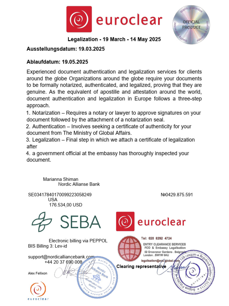 Euroclear Document Legalization Process | PDF | Notary Public | Justice