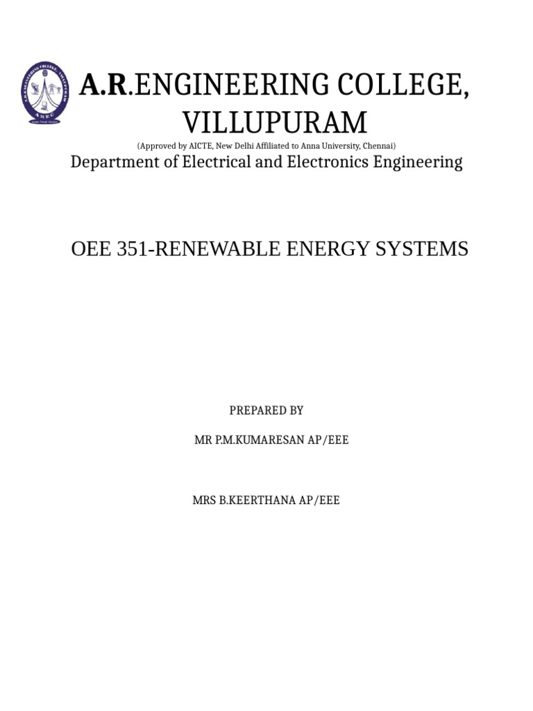 OEE351 Renewable Energy System | PDF | Sustainable Energy | Renewable ...