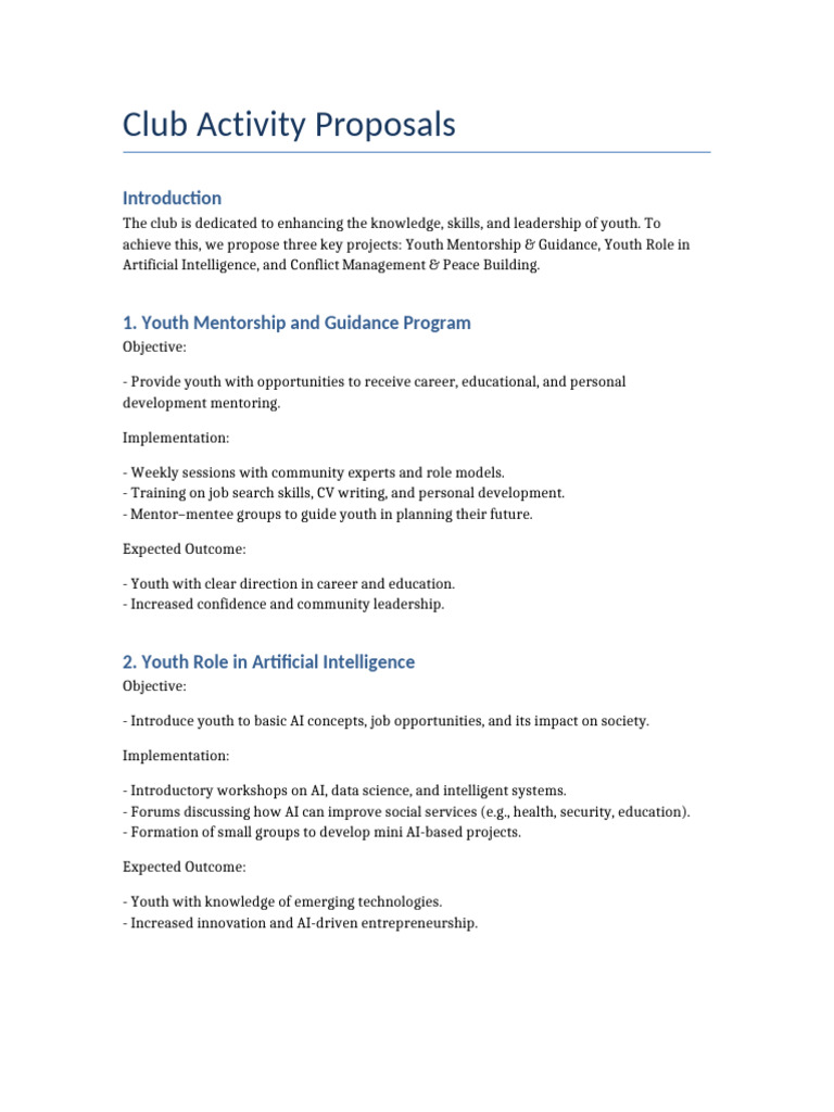 Club Activity Proposals | PDF