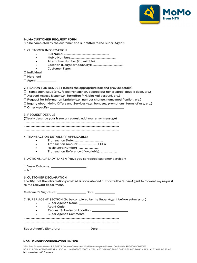 Momo Customer Request Form English | PDF