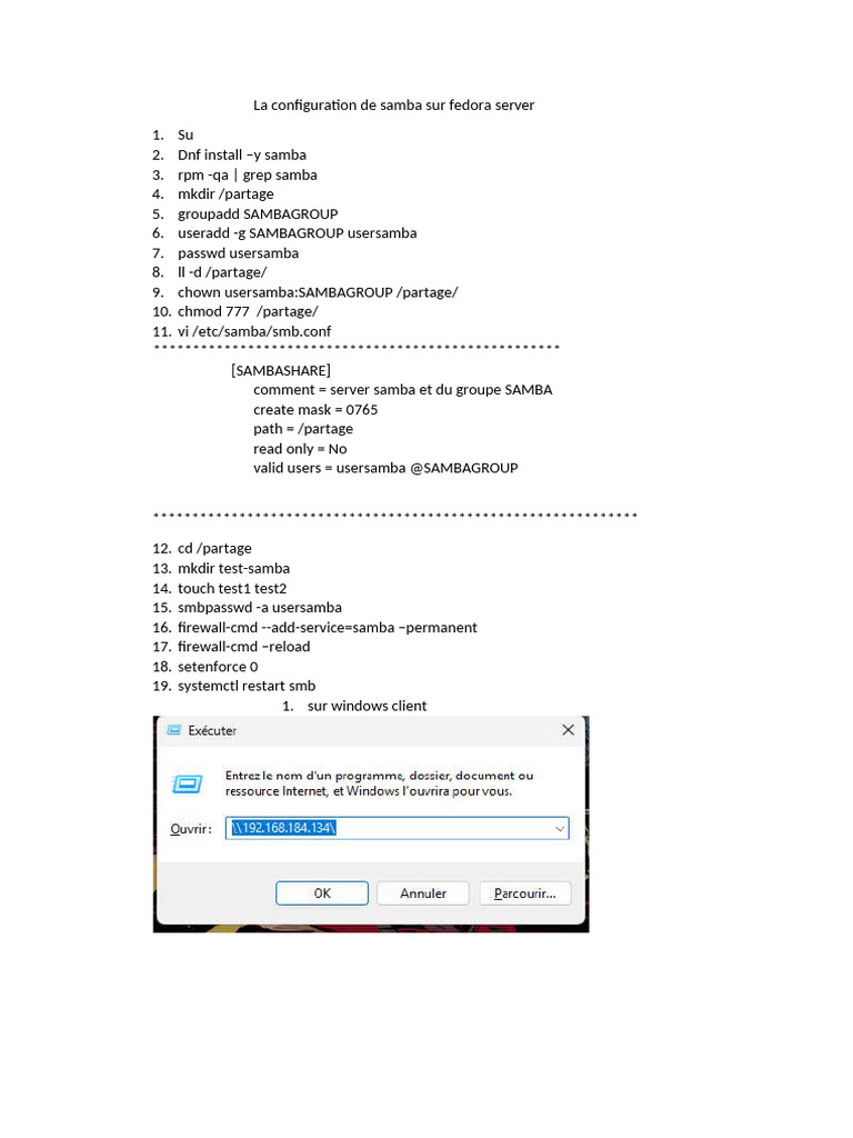 Configuration Samba sur Fedora Server | PDF