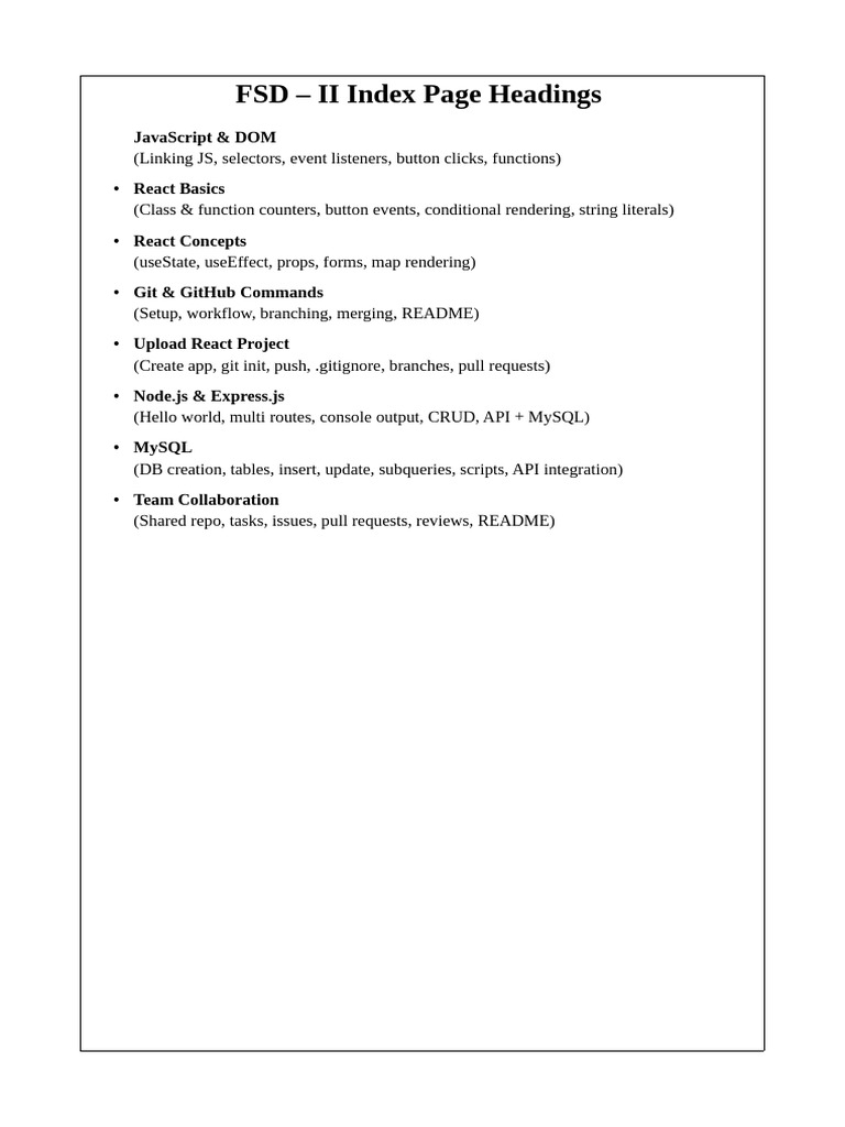 FSD - II Index | PDF