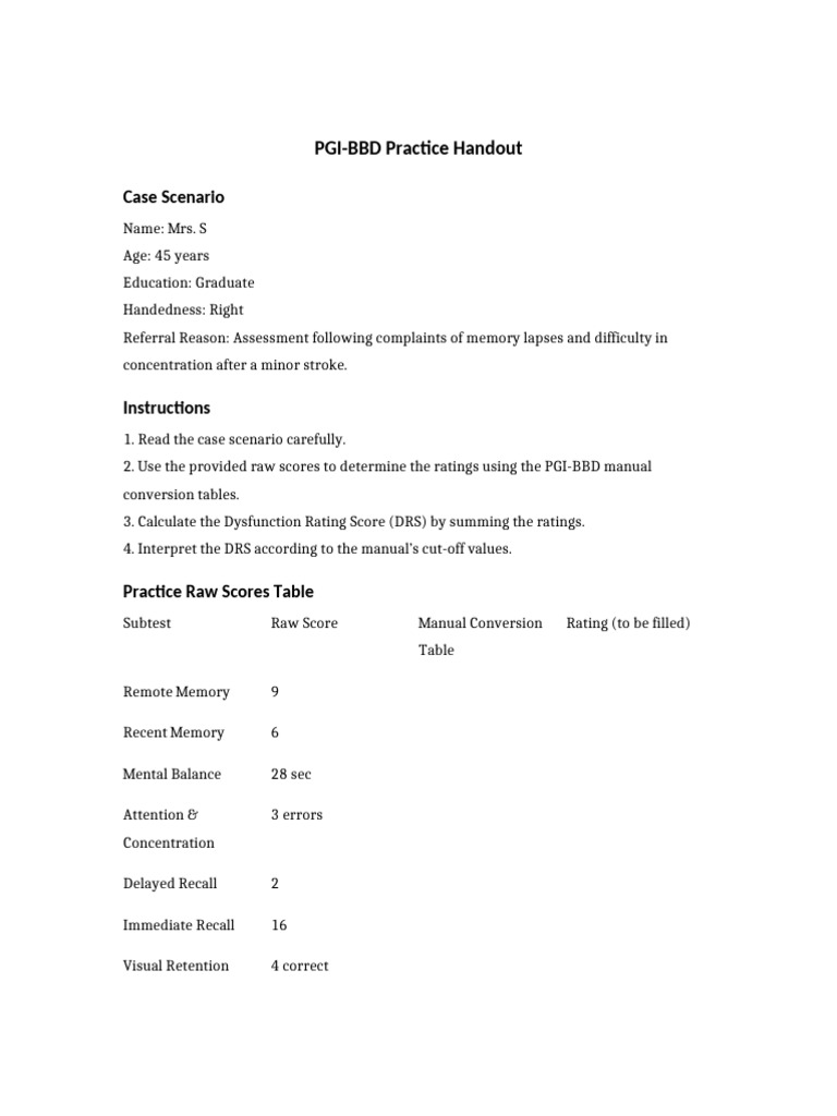 PGI BBD Practice Handout | PDF