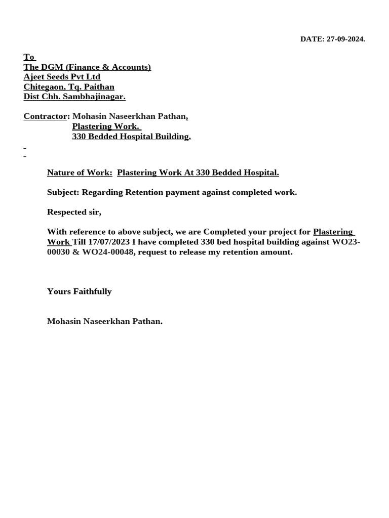 Retention Payment Requests for Construction Projects | PDF ...