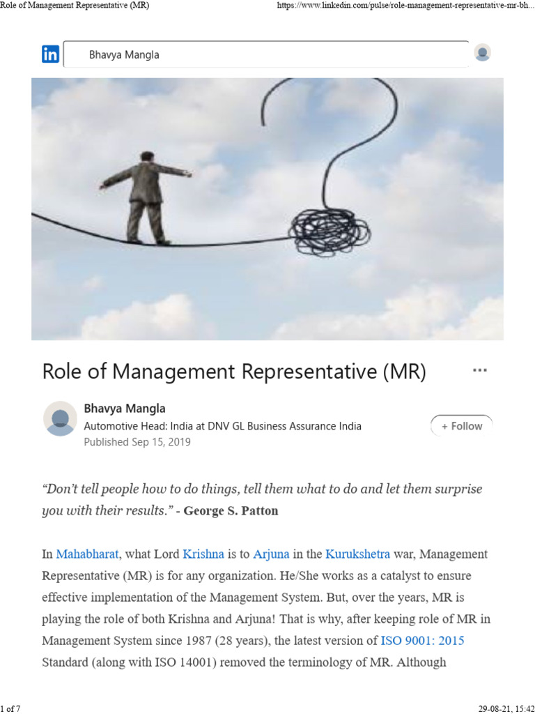 Management Representative Roles Explained | PDF | Quality Management ...