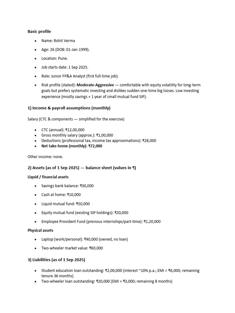 Rohit Verma's Financial Profile Summary | PDF | Equity (Finance) | Money