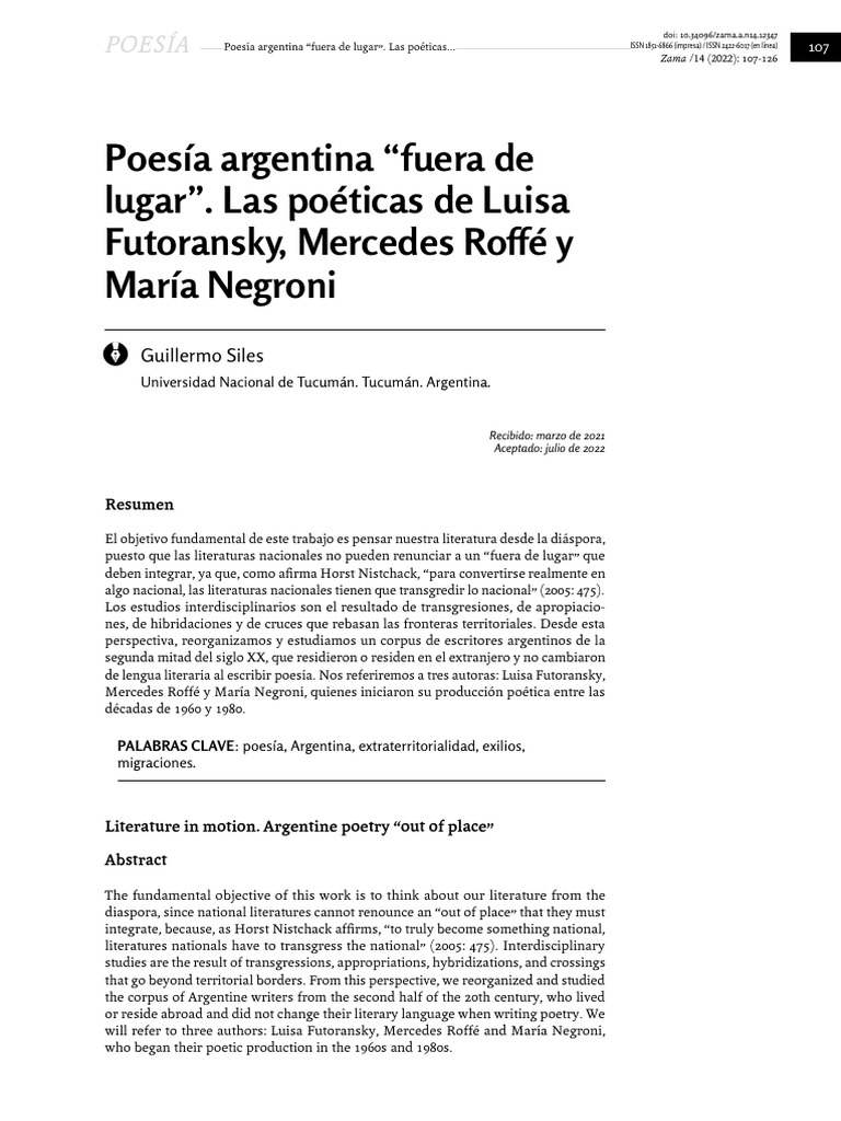 Poesía argentina en la diáspora: Futoransky, Roffé y Negroni | PDF ...