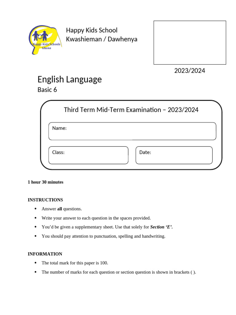 Third Term - Mid Term For Basic 6 | PDF | Linguistics