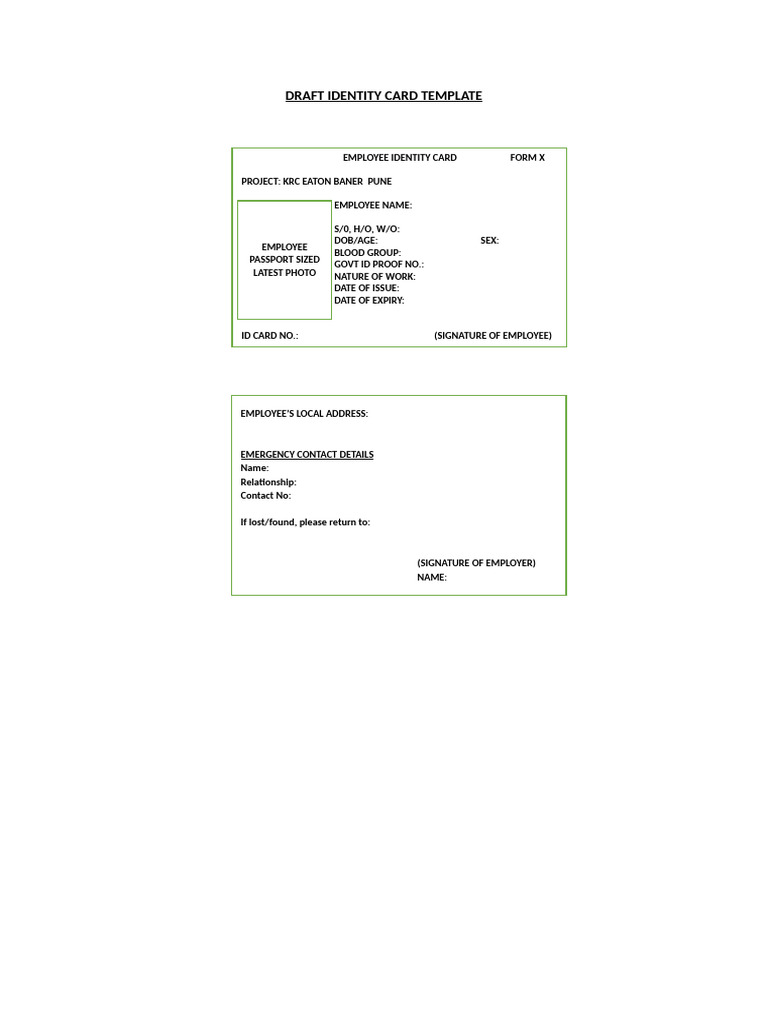 Employee ID Card Template Form X | PDF