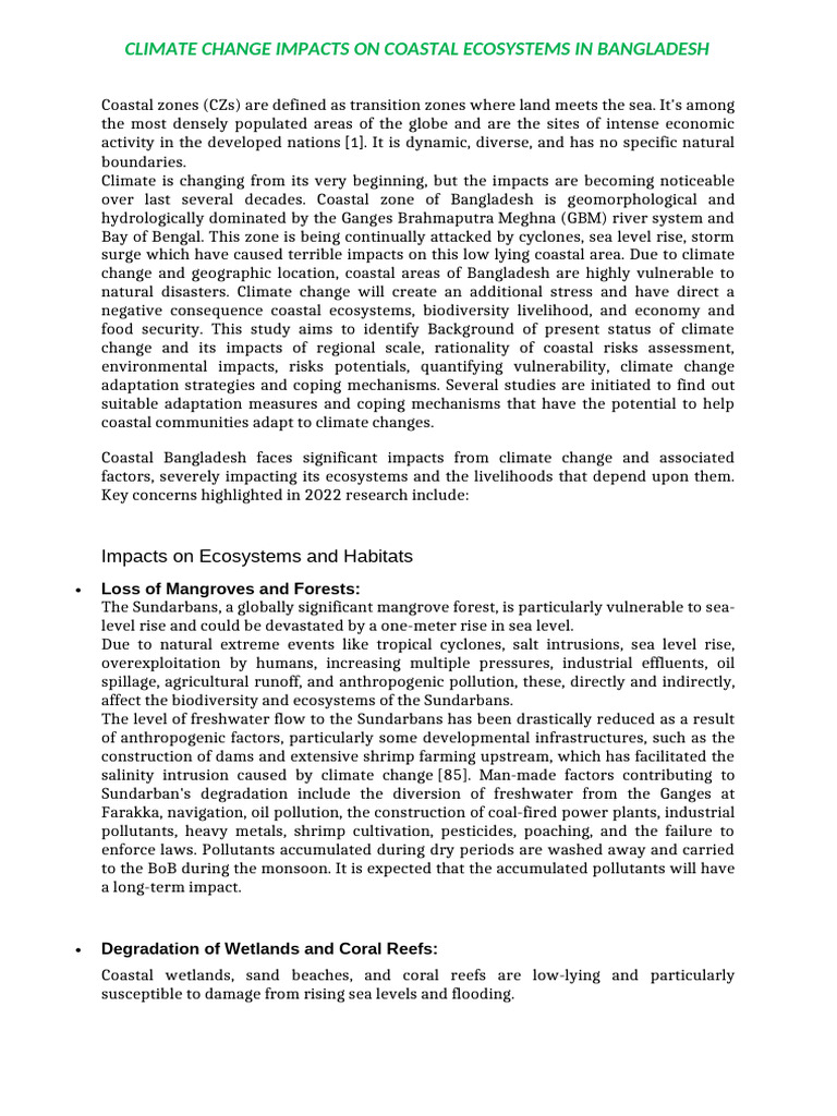 Climate Change Impacts On Coastal Ecosystems in Bangladesh | PDF ...