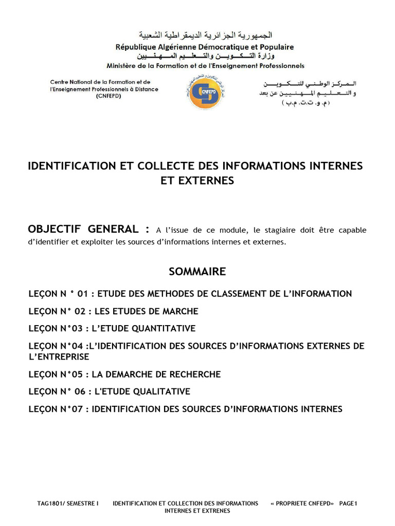 Identification des Informations Internes et Externes | PDF ...