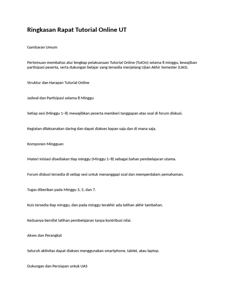 Ringkasan Rapat Tutorial Online UT | PDF