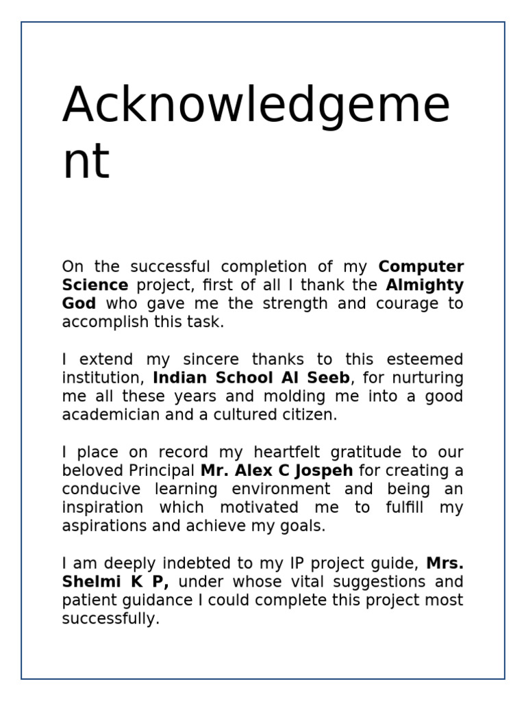Acknowledgments for Computer Science Project | PDF
