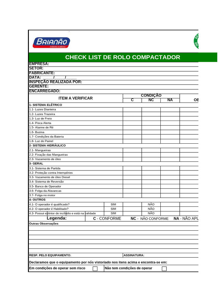 Check List de Inspeção de Rolo Compactador | PDF