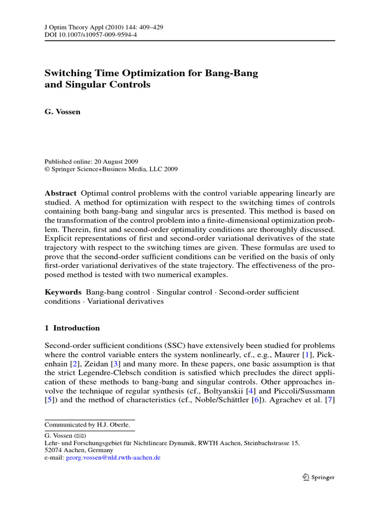 Optimizing Switching Times in Control Systems | PDF | Mathematical ...