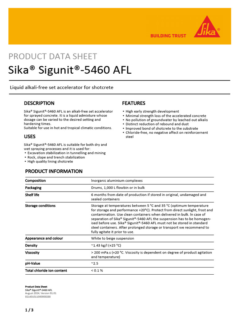 Sika Sigunit 5460 AFL Product Overview | PDF | Concrete | Cement