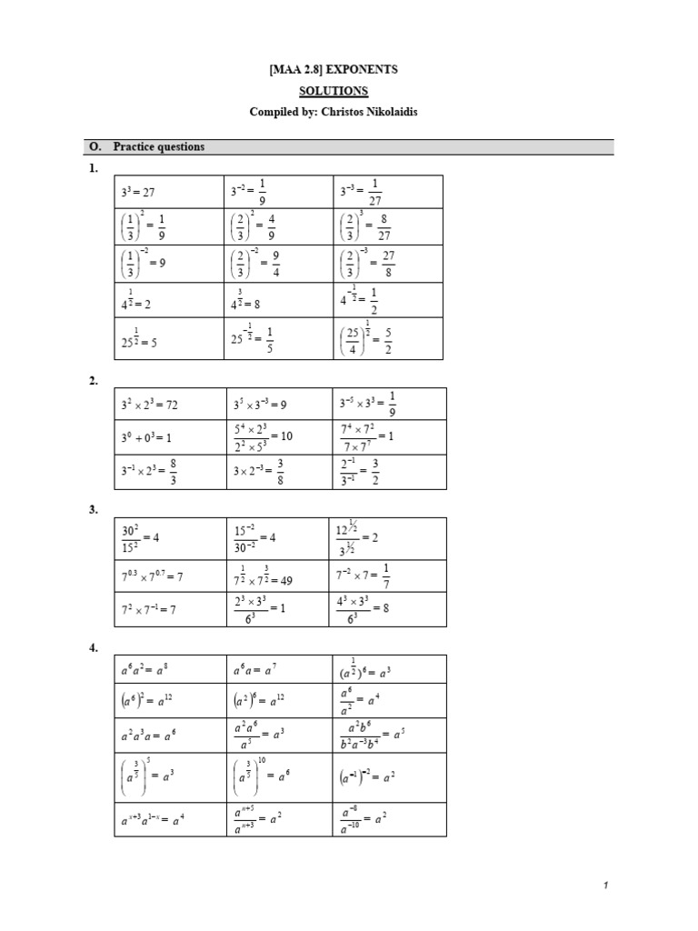 Exponents Practice Questions Solutions | PDF | Chess | Chess Theory
