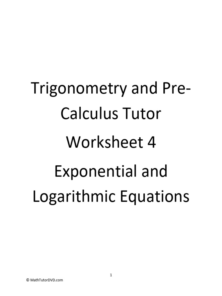Exponential and Logarithmic Equations Worksheet | PDF | Exponentiation ...