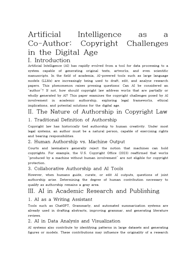 AI Co-Authorship: Copyright Challenges | PDF | Artificial Intelligence ...