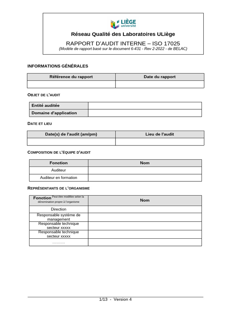 Rapport d'Audit Interne ISO 17025 | PDF | Audit | Métrologie