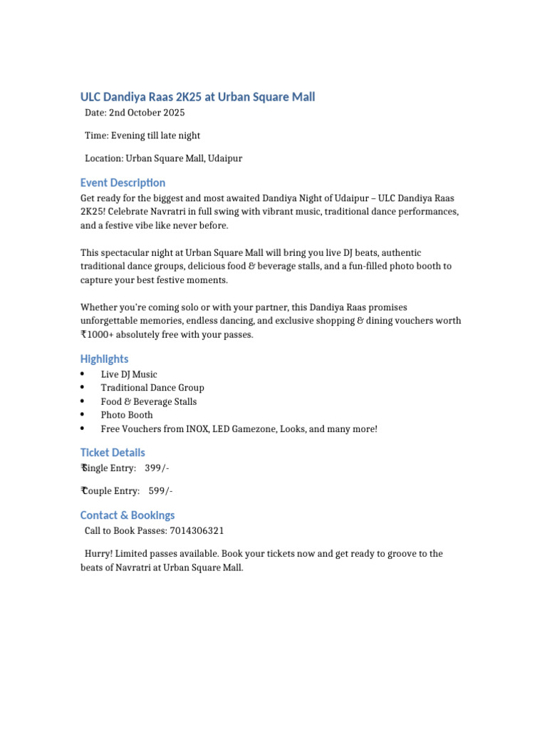 ULC Dandiya Raas 2K25 Event | PDF