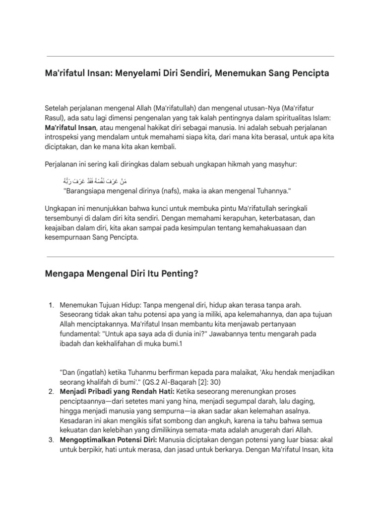 Ma'rifatul Insan: Introspeksi Diri dalam Islam | PDF