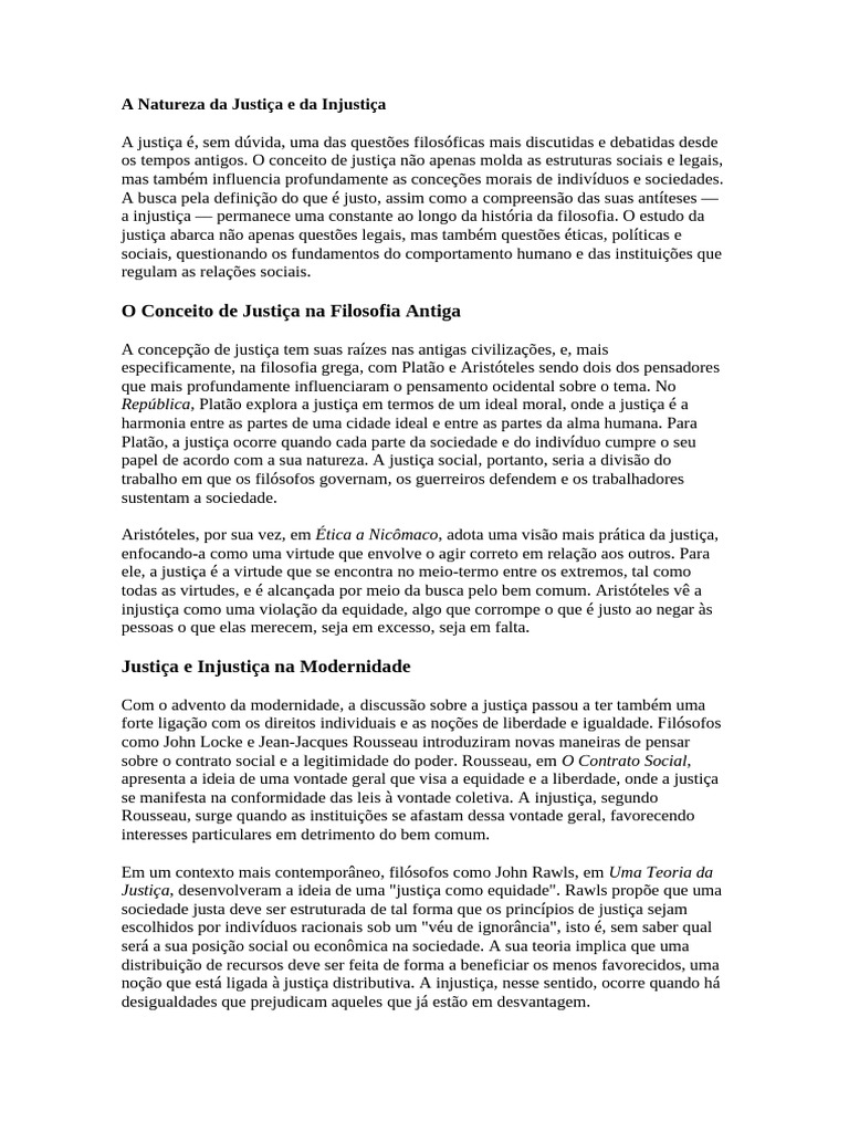 Justiça e Injustiça na Filosofia | PDF | Justiça | Crime e Violência