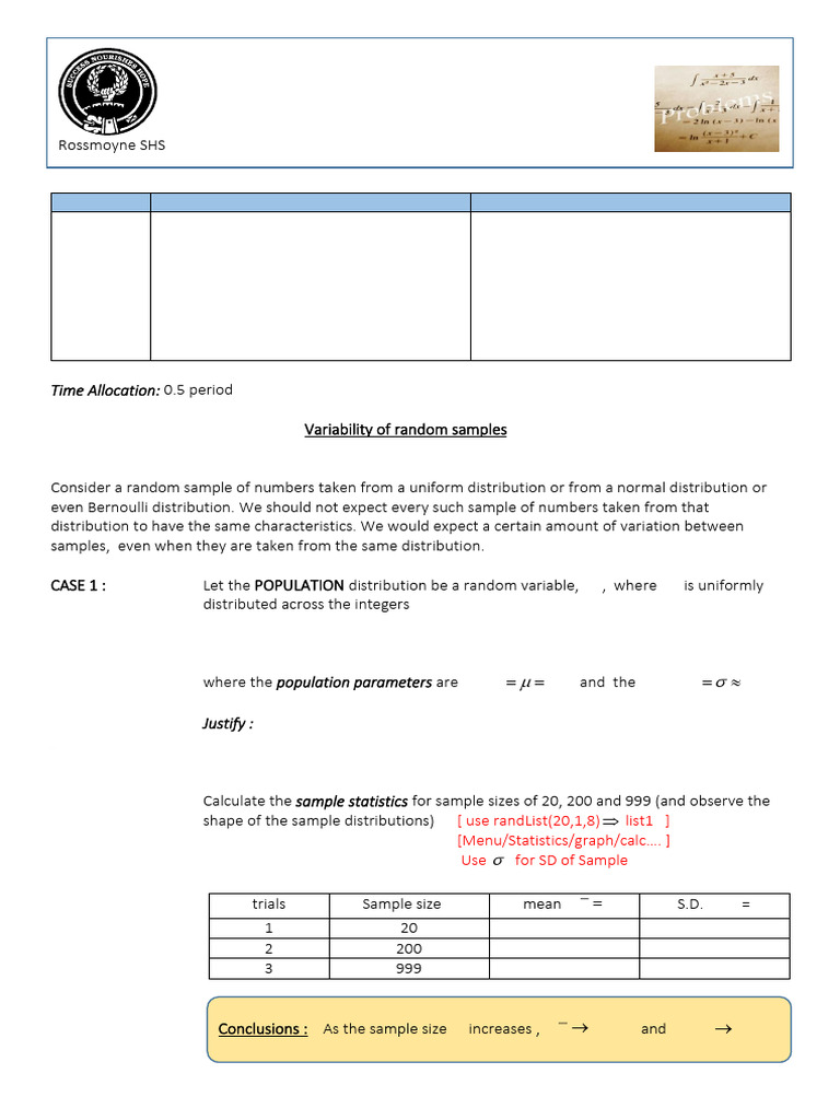 Booklet - Variability of Random Sample | PDF | Standard Deviation ...