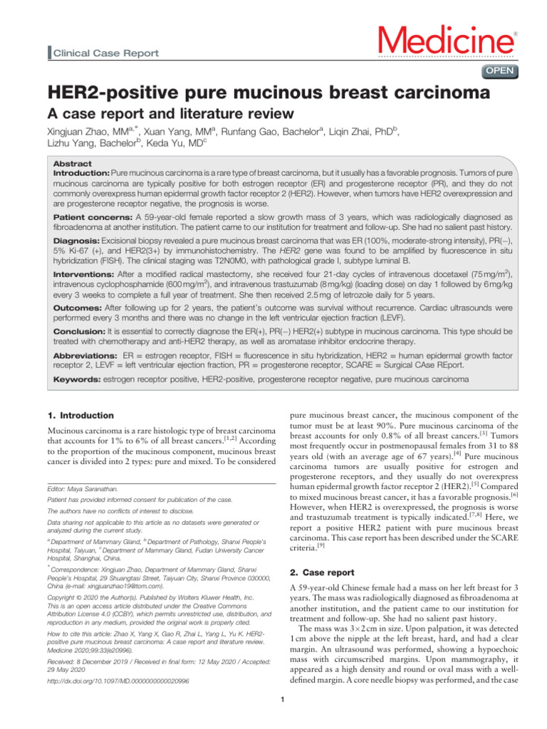 HER2-Positive Mucinous Breast Carcinoma Case | PDF | Breast Cancer | Cancer