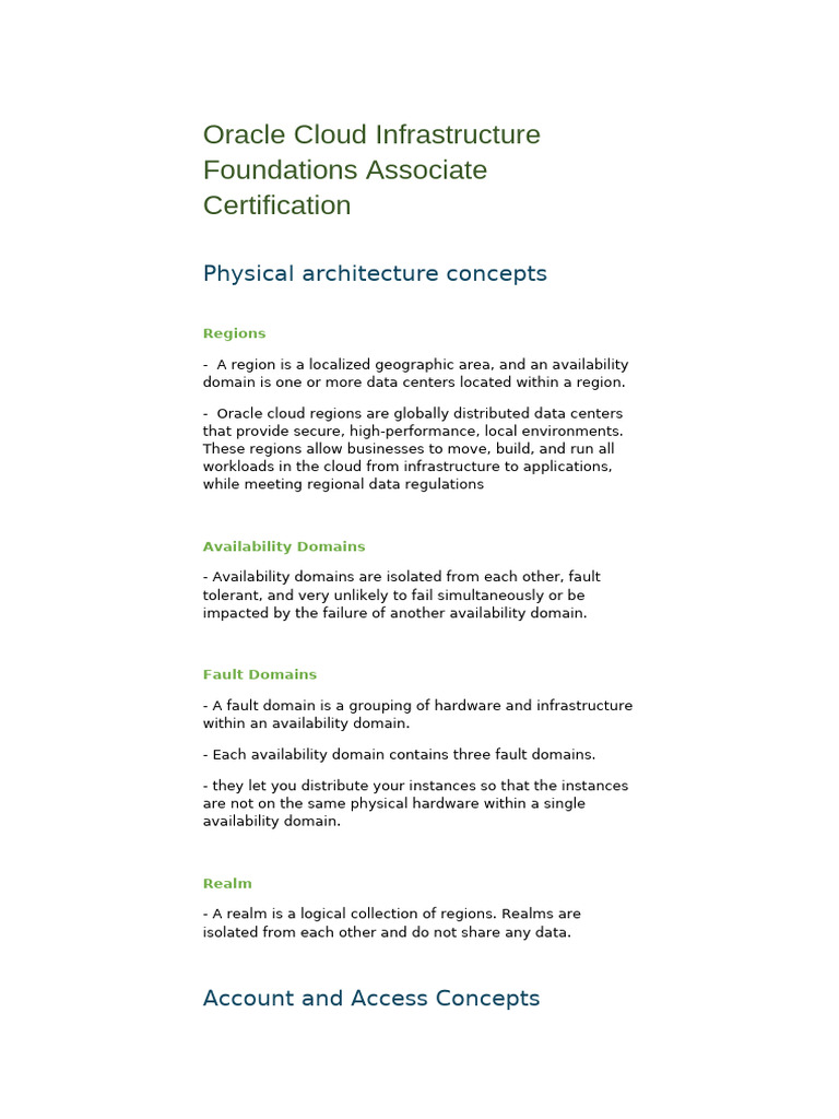 Oracle Cloud Infrastructure Foundations Associate Certification Notes ...