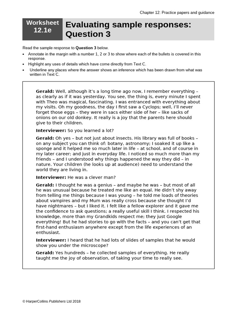 Evaluating Sample Responses Guidance | PDF