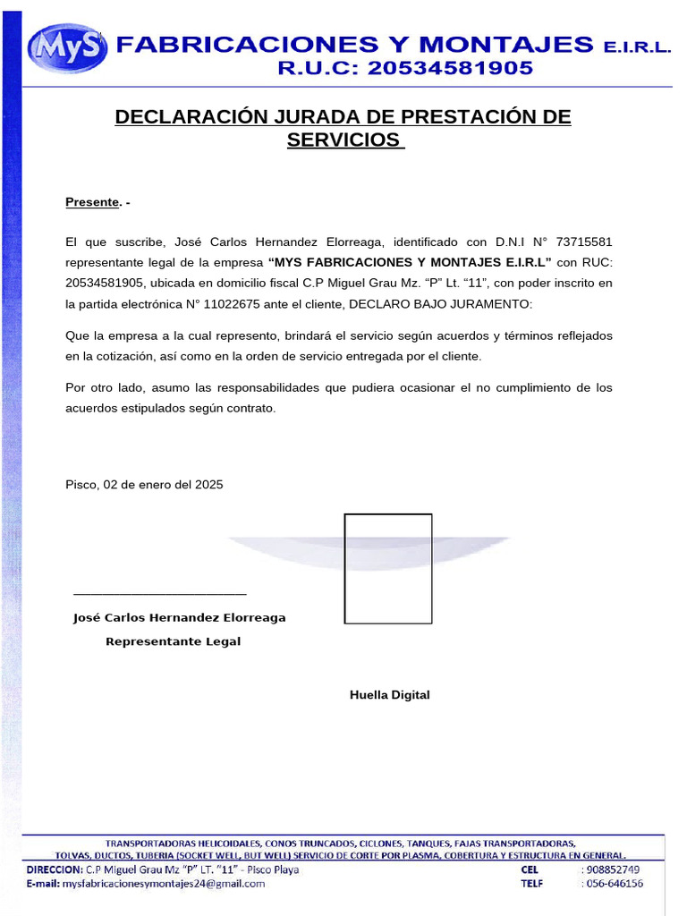 Declaración Jurada de Servicios 2025 | PDF