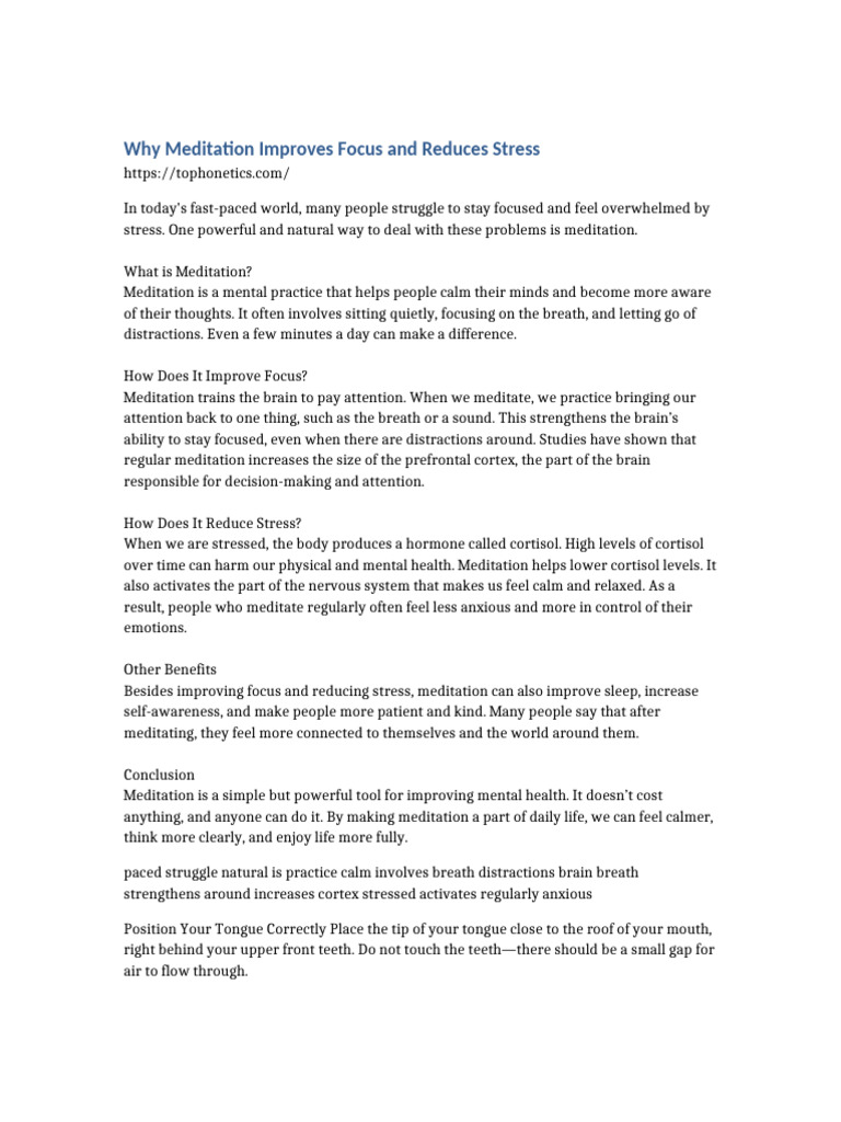 Meditation for Focus and Stress Relief | PDF | Meditation | Stress ...