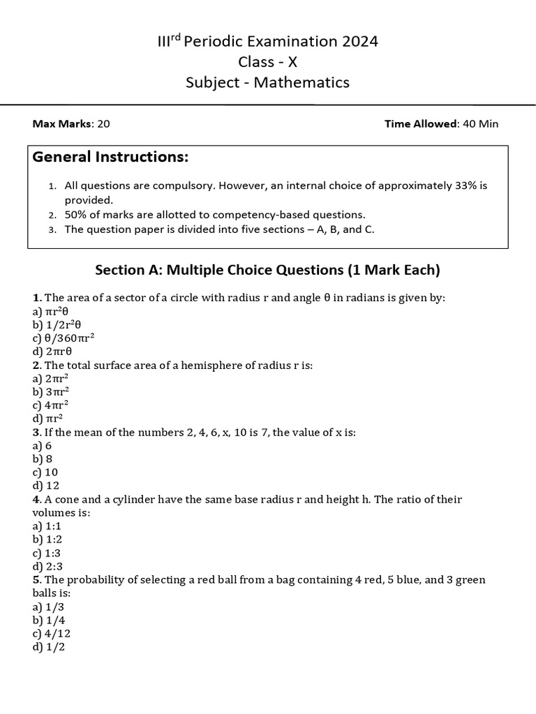 Class X Math Exam Overview 2024 | PDF