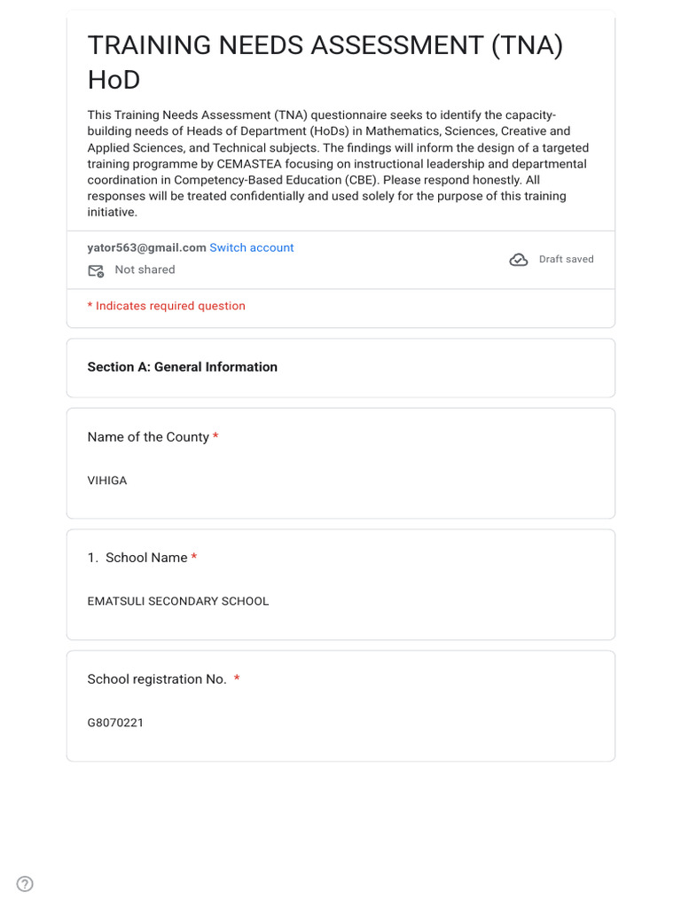 TRAINING NEEDS ASSESSMENT (TNA) HoD | PDF | Teachers | Learning