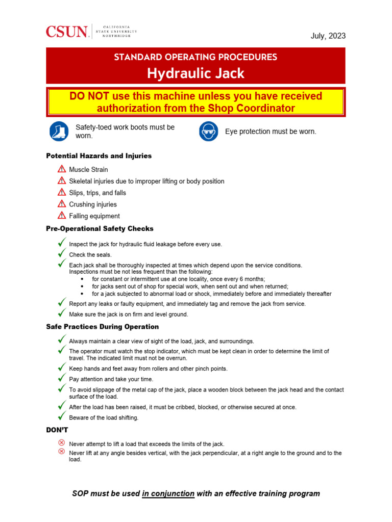Hydraulic Jack Safety Practices | PDF