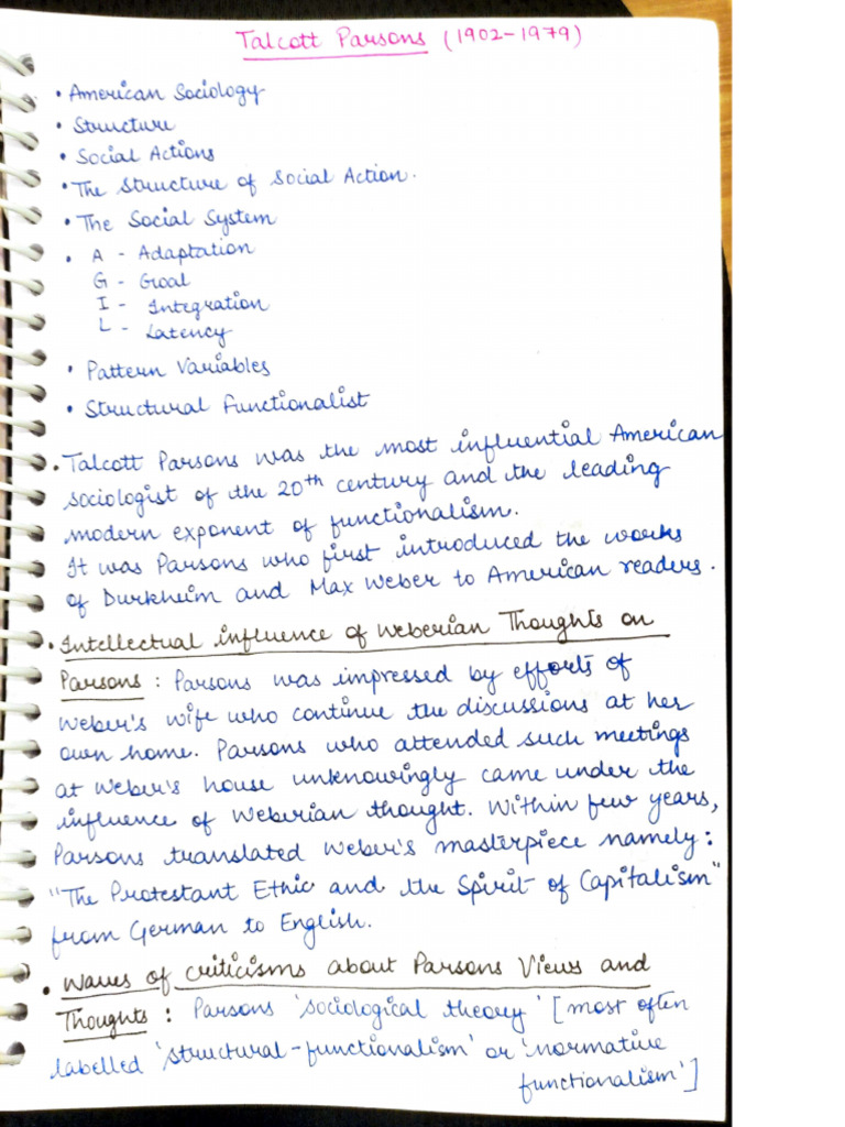Talcott Parsons Handwritten Notes | PDF