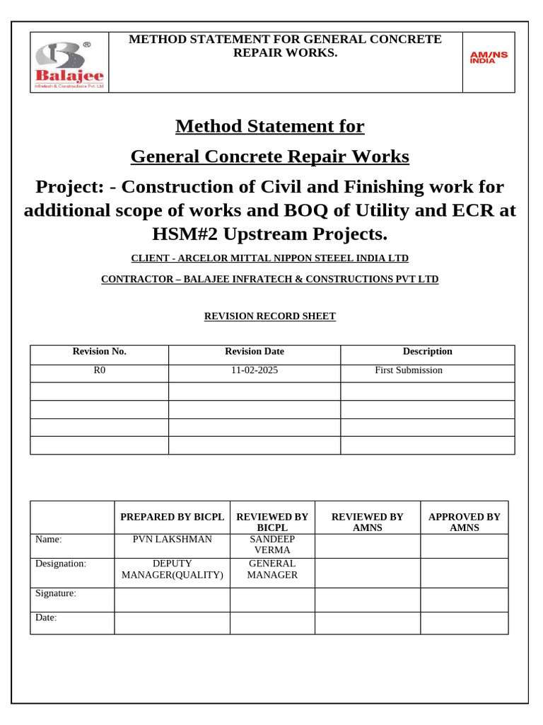 Concrete Repair Method Statement | PDF | Concrete | Mortar (Masonry)