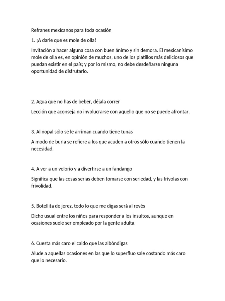 Refranes mexicanos para cada ocasión | PDF