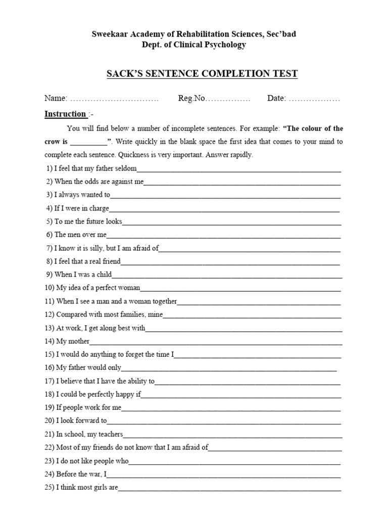 Sack's SCT | PDF | Psychology | Behavioural Sciences