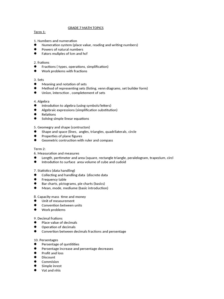 Grade 7 Math Curriculum Overview | PDF