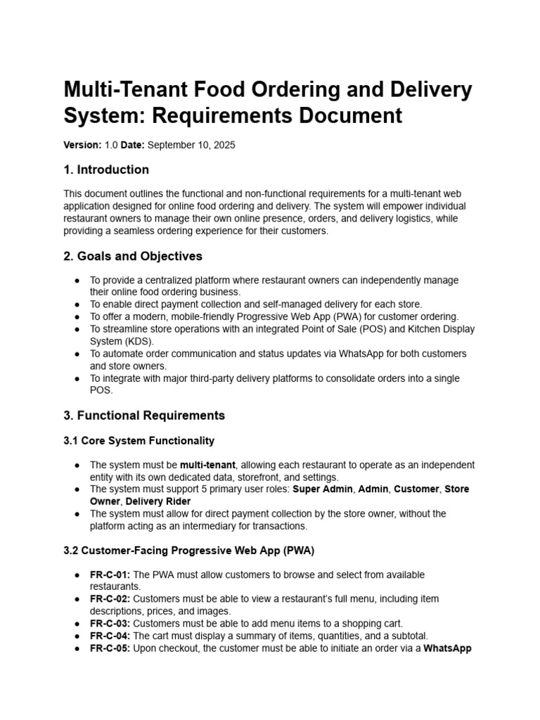 Multi-Tenant Food Ordering System Requirements | PDF | Point Of Sale ...