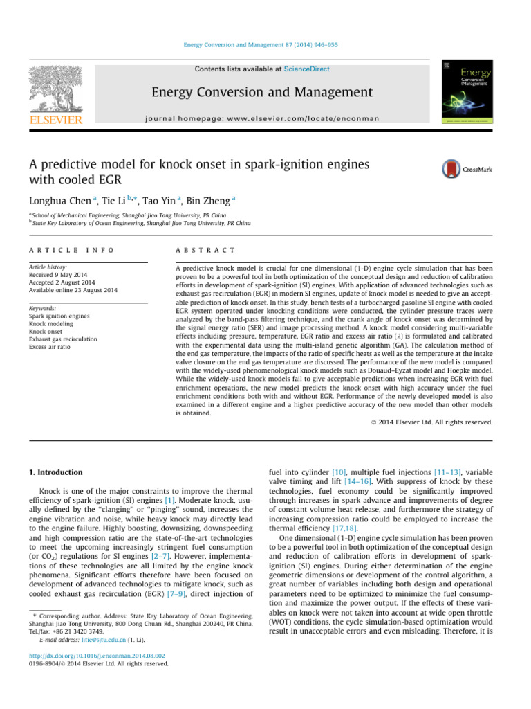 Predictive Knock Model for SI Engines | PDF | Chemical Kinetics | Engines
