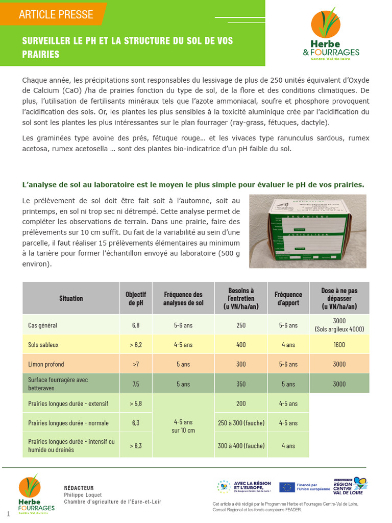 Surveiller pH et sol des prairies | PDF | Chaux