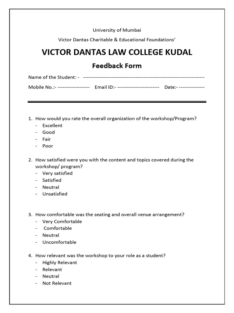 Victor Dantas Law College Feedback Form | PDF